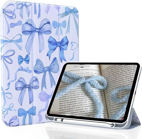 لجهاز iPad A16 11 بوصة 2025 / لجهاز iPad الجيل العاشر 10.9 بوصة 2022 حافظة iPad مع حامل أقلام - [إيقاظ/نوم تلقائي]، غطاء واقٍ ناعم من مادة TPU بحامل ثلاثي الطي، أقواس وردية لطيفة in Kuwait