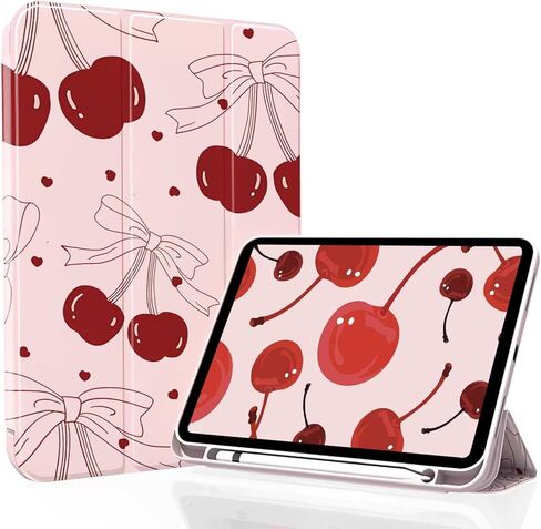 لجهاز iPad A16 11 بوصة 2025 / لجهاز iPad الجيل العاشر 10.9 بوصة 2022 حافظة iPad مع حامل أقلام - [إيقاظ/نوم تلقائي]، غطاء واقٍ ناعم من مادة TPU بحامل ثلاثي الطي، أقواس وردية لطيفة in Kuwait