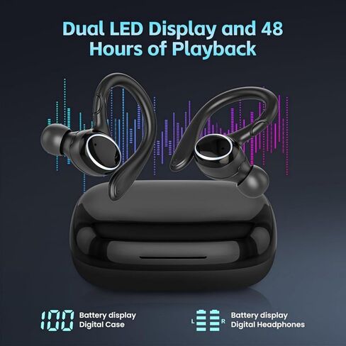 سماعات الأذن اللاسلكية Bluetooth 5.3 سماعات الرأس ستيريو HIFI ، سماعات لاسلكية مع ميكروفون لإلغاء الضوضاء ، براعم الأذن 50H مع LED مع IOS/Andriod - White in Kuwait