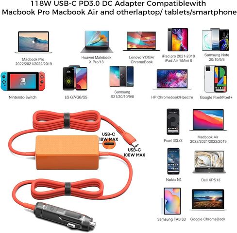 شاحن سيارة PD USB C 100 واط لجهاز MacBook 16 14 iPad iPhone 15 Galaxy S24 S23 DJI Chromebook 4 Chromebook Plus MSI ASUS DELL HP Laptap Auto 12V-24V DC محول الطاقة in Saudi Arabia