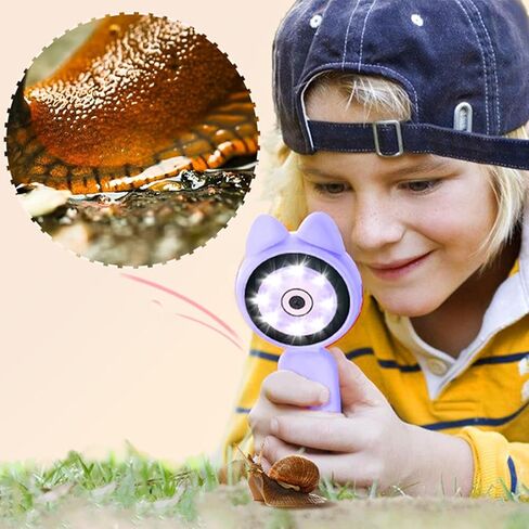 Violet Handheld Microscope, 2 inch HD Screen, 8 LED Lights, Portable Microscope for Kids with Photo and Video, Outdoor Telescope Capabilities in Saudi Arabia