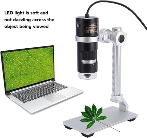 USB Digital Microscope with Stand, 10X-280X Magnification Digital Magnifier Camera, Magnifying Glass with 8 LED Ring Lights, PC Software Compatible in Saudi Arabia