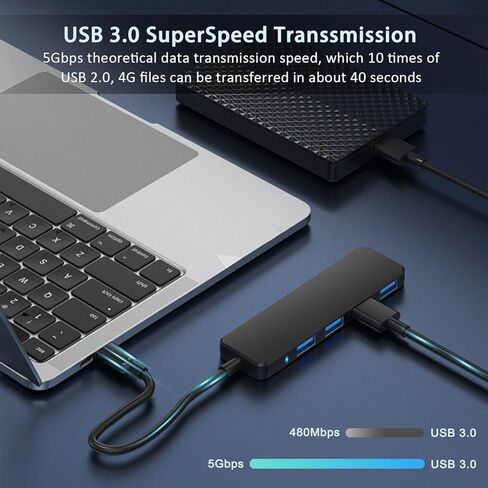 USB 3.0 Hub, 4 Port USB Hub Splitter,Portable USB Adapter Mini Multiport Expander for Desktop, Laptop, Xbox, Flash Drive, HDD, Console, Printer, PC, Keyboards, HP, Dell in Saudi Arabia