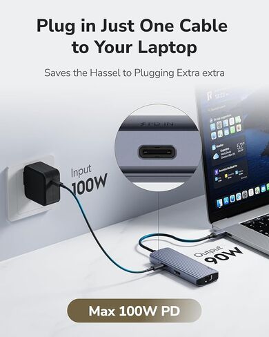 موزع Cudy 6 في 1 USB-C مع منفذ جيجابت إيثرنت RJ45، محول متعدد المنافذ مع HDMI 2.0، 4K 60 هرتز، USB-A 3.2 الجيل 1، USB-C يتلقى 100 وات PD لأجهزة MacBook، iPhone 15/16/17 والمزيد، UH606 in Saudi Arabia