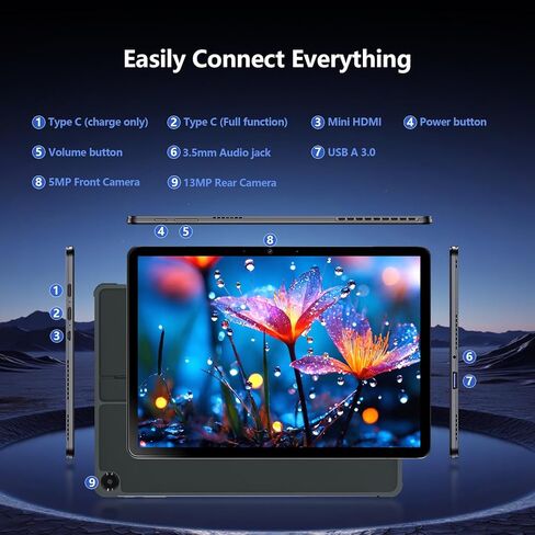 كمبيوتر لوحي/كمبيوتر محمول 10.1 بوصة 2 في 1، ذاكرة وصول عشوائي 12 جيجابايت + SSD سعة 256 جيجابايت، كمبيوتر محمول بشاشة لمس Win 11 مع قلم ولوحة مفاتيح، معالج M3-8100Y (يصل إلى 3.40 جيجاهرتز)، لوحة مفاتيح بإضاءة خلفية، واي فاي 5، BT 5، HDMI، كاميرا مزدوجة in Kuwait