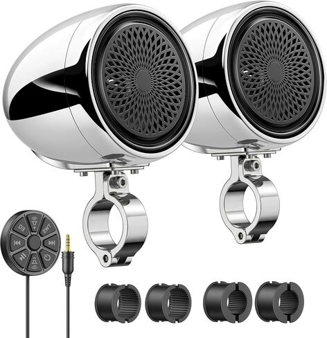 Ehaho 600W Motorcycle Speakers Bluetooth, 4'' Waterproof Stereo with Built-in Class-D Amplifier, Heavy Bass, USB, Wired Remote, 0.75-1.25" Universal Mount for Harley ATV UTV Golf Cart - Black in Saudi Arabia