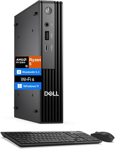 كمبيوتر Dell Pro Micro QCM1255 من الجيل التالي Optiplex Mini (AMD Ryzen 5 8500GE (Beats Ultra 5 235T)، 16 جيجابايت DDR5، 256 جيجابايت SSD، Radeon 740M، RJ-45، WiFi، HDMI، منفذ عرض، لوحة مفاتيح وماوس لاسلكي، Win11Pro) in Kuwait