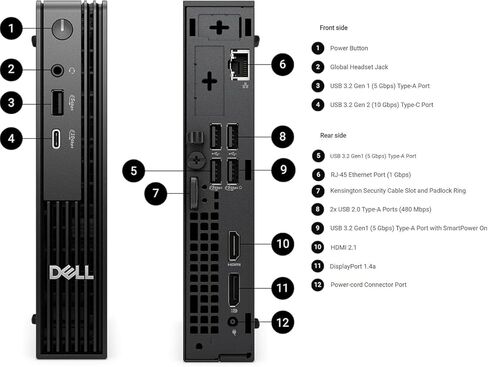 كمبيوتر Dell Pro Micro QCM1255 من الجيل التالي Optiplex Mini (AMD Ryzen 5 8500GE (Beats Ultra 5 235T)، 16 جيجابايت DDR5، 256 جيجابايت SSD، Radeon 740M، RJ-45، WiFi، HDMI، منفذ عرض، لوحة مفاتيح وماوس لاسلكي، Win11Pro) in Kuwait