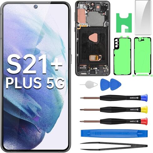 استبدال شاشة AMOLED لهاتف Samsung Galaxy S21 Plus 5G OLED شاشة تعمل باللمس محول رقمي كامل مع إطار أسود فانتوم ومجموعة أدوات إصلاح الزجاج ذات الأزرار الجانبية SM-G996U SM-G996U1 in Kuwait