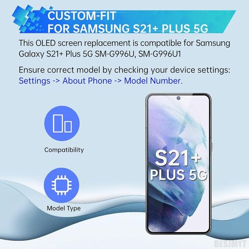 استبدال شاشة AMOLED لهاتف Samsung Galaxy S21 Plus 5G OLED شاشة تعمل باللمس محول رقمي كامل مع إطار أسود فانتوم ومجموعة أدوات إصلاح الزجاج ذات الأزرار الجانبية SM-G996U SM-G996U1 in Kuwait
