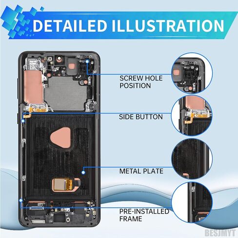 استبدال شاشة AMOLED لهاتف Samsung Galaxy S21 Plus 5G OLED شاشة تعمل باللمس محول رقمي كامل مع إطار أسود فانتوم ومجموعة أدوات إصلاح الزجاج ذات الأزرار الجانبية SM-G996U SM-G996U1 in Kuwait