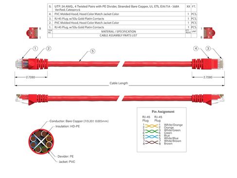 كابل إيثرنت Cat 6 بسرعة 550 ميجا هرتز UTP Snagless، سلك توصيل الشبكة (أحمر، 25 قدمًا) in Kuwait