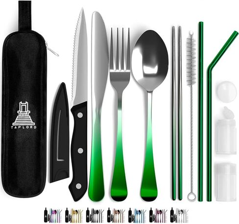 Portable Travel Silverware Set With Case, Includes 10 Pcs of Travel Utensils With Case, Stainless Steel Flatware Set For Camping, Lightweight (Black) in Saudi Arabia