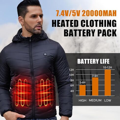 7.4V 5V2A Heated Jackets Vests Battery Pack Compatible with ORORO, Venustas, Battery for Heating Jackets Vests Coats Hoodies Pants DC USB Port Power Bank (20000mAh) in Saudi Arabia