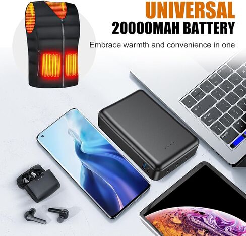 7.4V 5V2A Heated Jackets Vests Battery Pack Compatible with ORORO, Venustas, Battery for Heating Jackets Vests Coats Hoodies Pants DC USB Port Power Bank (20000mAh) in Saudi Arabia