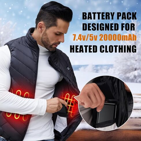 7.4V 5V2A Heated Jackets Vests Battery Pack Compatible with ORORO, Venustas, Battery for Heating Jackets Vests Coats Hoodies Pants DC USB Port Power Bank (20000mAh) in Saudi Arabia