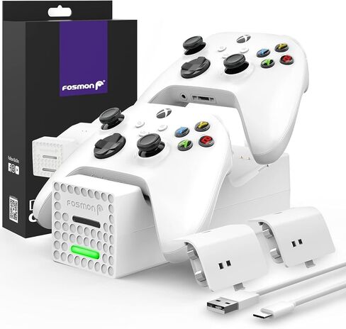 Fosmon Dual 2 MAX Charger with 2x 2200mAh Rechargeable Battery Pack Compatible with Xbox Series X/S(2020), Xbox One/One X/One S Elite Controllers, High Speed Charging Docking Station Kit - Black in Saudi Arabia
