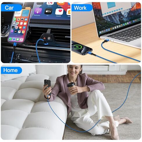 كابل Carplay سريع لهاتف iPhone 17/Air/17 Pro/17 Pro Max/16e/16 Pro/16 Pro Max/16 Plus/16/15 Pro Max Plus، 3FT/2Pack 3.1A USB A إلى USB C سلك شاحن iPhone 17 Pro كابل شحن سريع للسيارة USB نوع C in Kuwait