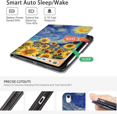 حافظة دوارة لجهاز iPad (A16) الجيل الحادي عشر، حافظة iPad الجيل العاشر مع حامل أقلام دوارة 360 درجة لجهاز ipad a16 10th/11th، حافظة متعددة الزوايا، حامل قابل للتعديل، إيقاظ تلقائي، نوم ليلي مليء بالنجوم in Kuwait
