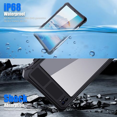 حافظة ShellBox مقاومة للماء والصدمات والسقوط مع واقي شاشة مدمج - مثالية للسباحة وركوب الأمواج والتخييم وأنشطة العمل لجهاز iPad Pro الجديد 11 بوصة 2024 (الظهر، 11 بوصة) in Kuwait