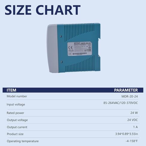 DYSGLOBAL MDR-20-24 AC to DC Power Supply, 24V 1A Output, 85-264VAC Input, for Industrial Control Systems and Automation Equipment in Saudi Arabia