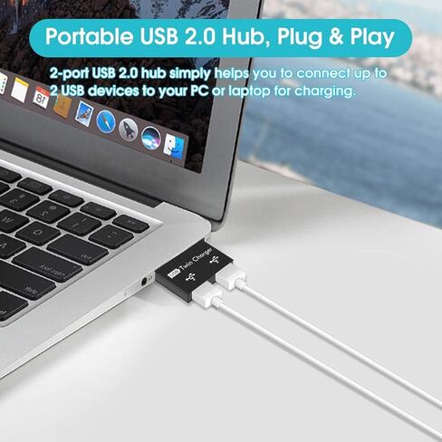 موزع USB 2.0 بمنفذين، محول USB متعدد المنافذ، مركز بيانات محمول رفيع للغاية، مقسم USB لأجهزة منافذ USB (أسود) in Kuwait