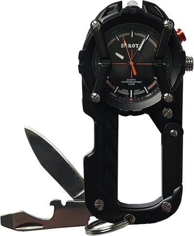 Multitool Clip Watch for Men – Black | 100ft Water Resistant Clip-On Watch with LED Light, Bottle Opener, Screwdriver & Carabiner – Outdoor Work, Camping, Hiking Tool in Saudi Arabia