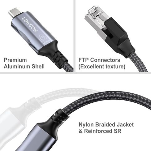 كابل LDKCOK USB C إلى إيثرنت، سلك من النوع C إلى RJ45 LAN، لجهاز MacBook Pro/Air، iPad Pro، iPhone 15 Series، Galaxy، الهاتف الذكي، الكمبيوتر المحمول، الكمبيوتر الشخصي (6 أقدام) in Kuwait
