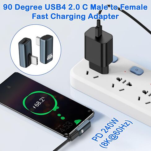 MEIRIYFA 80 جيجابت في الثانية USB C ذكر إلى أنثى محول 90 درجة USB4 2.0 نوع C محول الزاوية اليمنى موسع دعم 8K الصوت / الفيديو PD240W شحن لأجهزة الكمبيوتر المحمول الهاتف اللوحي (2 حزمة) in Kuwait