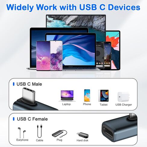 MEIRIYFA 80 جيجابت في الثانية USB C ذكر إلى أنثى محول 90 درجة USB4 2.0 نوع C محول الزاوية اليمنى موسع دعم 8K الصوت / الفيديو PD240W شحن لأجهزة الكمبيوتر المحمول الهاتف اللوحي (2 حزمة) in Kuwait