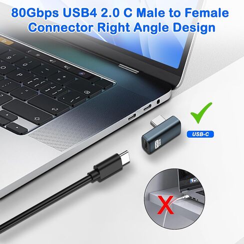 MEIRIYFA 80 جيجابت في الثانية USB C ذكر إلى أنثى محول 90 درجة USB4 2.0 نوع C محول الزاوية اليمنى موسع دعم 8K الصوت / الفيديو PD240W شحن لأجهزة الكمبيوتر المحمول الهاتف اللوحي (2 حزمة) in Kuwait