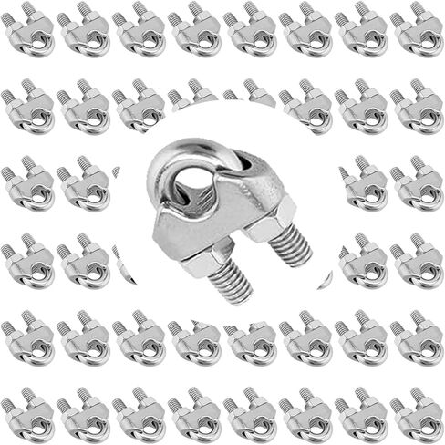 FUNSUEI 48 Pack M4 Stainless Steel Wire Rope Cable Clip, 3/16 Inch U Bolt Saddle Fastener, 304 Stainless Steel Wire Rope Clip U Shape Cable Clamp, Fits for 3/16 Inch Wire Rope in Kuwait