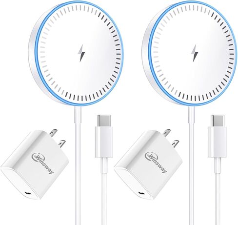2 Pack Magnetic Wireless Charger 15W Fast Charging Pad with USB C 20W PD Plug Block Adapter Compatible with Apple iPhone 17/16/15/14/13/12 Pro/Plus/Pro Max/AirPods3/2/Pro 2 5FT in Saudi Arabia