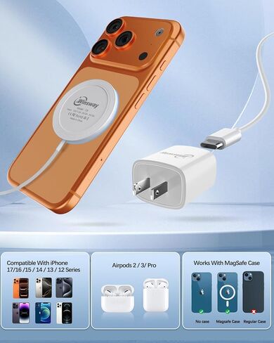 2 Pack Magnetic Wireless Charger 15W Fast Charging Pad with USB C 20W PD Plug Block Adapter Compatible with Apple iPhone 17/16/15/14/13/12 Pro/Plus/Pro Max/AirPods3/2/Pro 2 5FT in Saudi Arabia