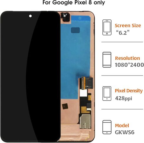 لاستبدال شاشة Google Pixel 8 مقاس 6.1 بوصة مع إطار (يتطلب نقل كابل بصمة الإصبع) شاشة عرض OLED LCD لما بعد البيع مجموعة محول رقمي تعمل باللمس (ليست OLED الأصلية) in Saudi Arabia