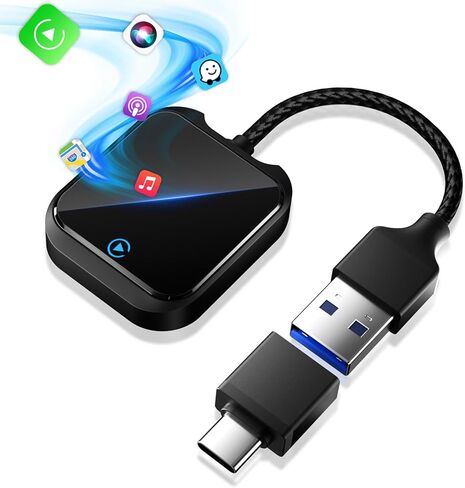 2025 2-in-1 Wireless CarPlay & Android Auto Adapter – 5Ghz WiFi Bluetooth Dongle for Cars 2016+ | Compatible with iPhone iOS10+/Android 11+ | Plug & Play USB-A/USB-C | Fast Stable Connection ( Black) in Saudi Arabia