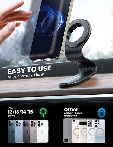 Car Mount Detachable, Bendable Aluminum Arm Magnetic Phone Holder for Car【20 Strong Magnets】 Cell Phone Mount for Car Dash Fit iPhone 17 16 15 14 Pro Max Mini Mag Safe Accessories in Saudi Arabia