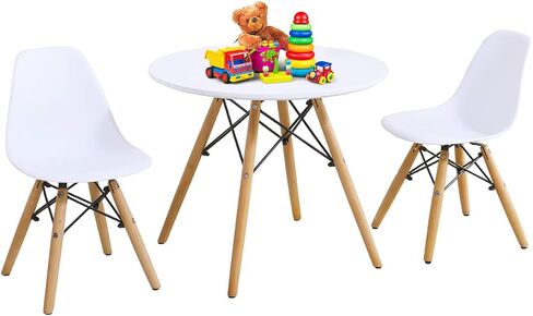Costzon Kids Table and Chair Set, 5 PCS Mid-Century Modern Style Kids Desk Set w/Wood Legs, Iron Frame for Dining Drawing Playing & Strong Bearing Capacity, Toddler Table and Chairs (White) in Saudi Arabia