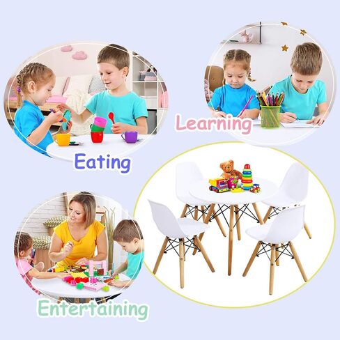 Costzon Kids Table and Chair Set, 5 PCS Mid-Century Modern Style Kids Desk Set w/Wood Legs, Iron Frame for Dining Drawing Playing & Strong Bearing Capacity, Toddler Table and Chairs (White) in Saudi Arabia
