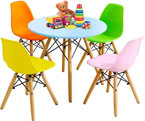 Costzon Kids Table and Chair Set, 5 PCS Mid-Century Modern Style Kids Desk Set w/Wood Legs, Iron Frame for Dining Drawing Playing & Strong Bearing Capacity, Toddler Table and Chairs (White) in Saudi Arabia
