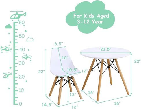 Costzon Kids Table and Chair Set, 5 PCS Mid-Century Modern Style Kids Desk Set w/Wood Legs, Iron Frame for Dining Drawing Playing & Strong Bearing Capacity, Toddler Table and Chairs (White) in Saudi Arabia