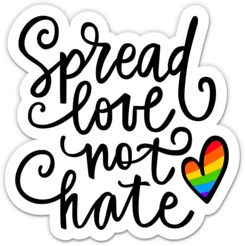 ملصقات Spread Love Not Hate - عبوتان - فينيل مقاوم للماء للسيارة، والهاتف، وزجاجة المياه، والكمبيوتر المحمول - ملصقات على شكل قلب علم قوس قزح (عبوتان) in Saudi Arabia