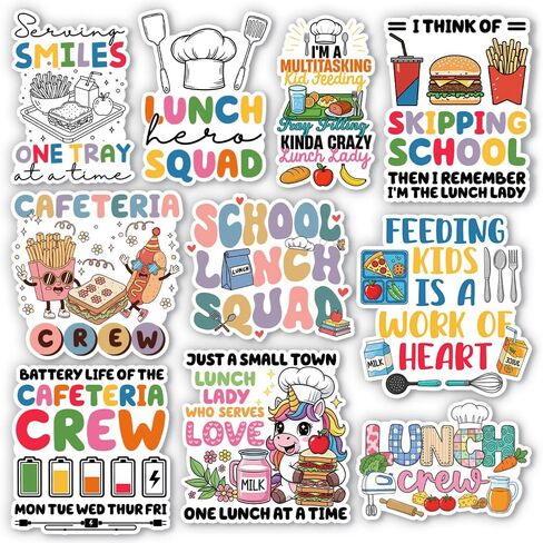 (10 قطع - 3 بوصات) مجموعة ملصقات فرقة الغداء المدرسية، ملصق طاقم الكافتيريا المضحك، هدية سيدة الغداء من الطلاب، ديكور للكمبيوتر المحمول والكمبيوتر اللوحي وزجاجة مياه وكافتيريا المدرسة وخوذة المكتب والمطبخ in Kuwait