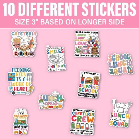 (10 قطع - 3 بوصات) مجموعة ملصقات فرقة الغداء المدرسية، ملصق طاقم الكافتيريا المضحك، هدية سيدة الغداء من الطلاب، ديكور للكمبيوتر المحمول والكمبيوتر اللوحي وزجاجة مياه وكافتيريا المدرسة وخوذة المكتب والمطبخ in Kuwait