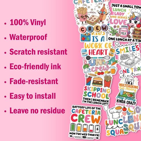 (10 قطع - 3 بوصات) مجموعة ملصقات فرقة الغداء المدرسية، ملصق طاقم الكافتيريا المضحك، هدية سيدة الغداء من الطلاب، ديكور للكمبيوتر المحمول والكمبيوتر اللوحي وزجاجة مياه وكافتيريا المدرسة وخوذة المكتب والمطبخ in Kuwait
