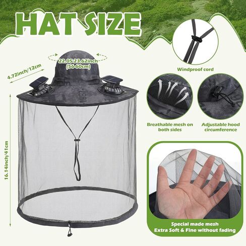Mosquito Head Net Hat with 2 Solar Fan Wide Brim Bug Sun Hat Netting UPF 50+ for Fishing Hiking Garden in Saudi Arabia