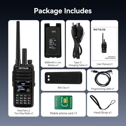 Retevis MateTalk L2 Global Walkie Talkie، نطاق راديو POC للطوارئ غير محدود، Zello، شبكة 4G مزدوجة SIM، GPS، IP67 مقاوم للماء، راديو ثنائي الاتجاه على الصعيد الوطني لمسافات طويلة للنقل بالشاحنات والأمن (1 قطعة) in Saudi Arabia