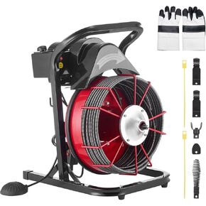 فيفور ماكينة تنظيف محمولة 75 قدم × 0.5 انش تناسب انابيب 1 الى 4 انش مع 4 قواطع، احمر + اسود in Kuwait