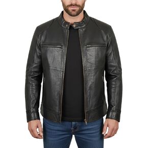 Vintage Cafe Racer Leather Jacket Men Retro Motorcycle Racing Jacket in Saudi Arabia