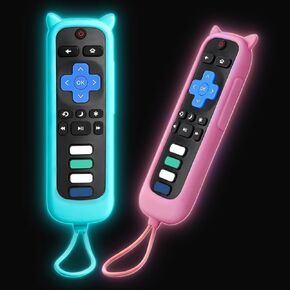 غطاء جهاز التحكم عن بعد لـ Roku - عبوتان من حافظة السيليكون المتوافقة مع أجهزة التحكم عن بعد لتلفزيون Roku لـ TCL/Hisense، Streaming Stick & Express، غطاء وحدة التحكم العالمية، يتوهج في الظلام (أزرق وأرجواني) in Kuwait